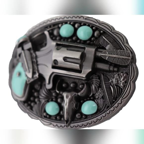COPY - New fake revolver belt buckle approximately 3.75" - Picture 4 of 6